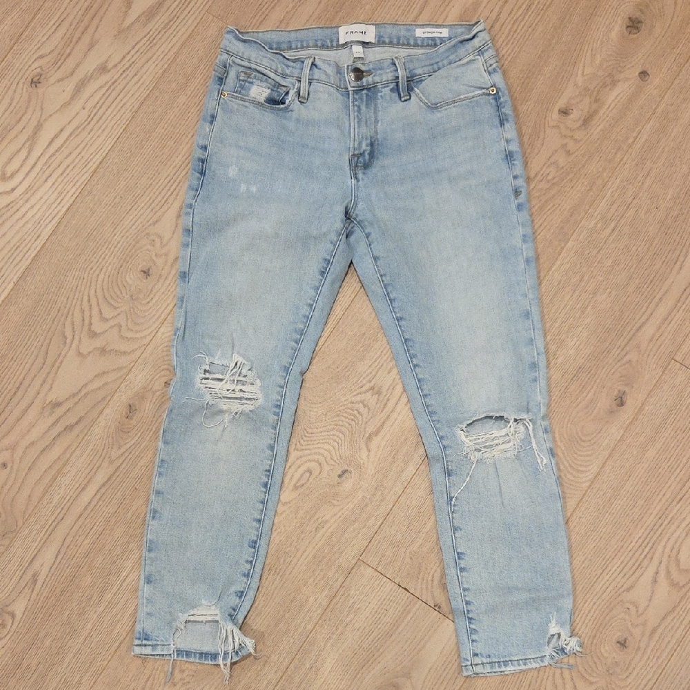 Frame Light Blue Ripped Ankle Jeans